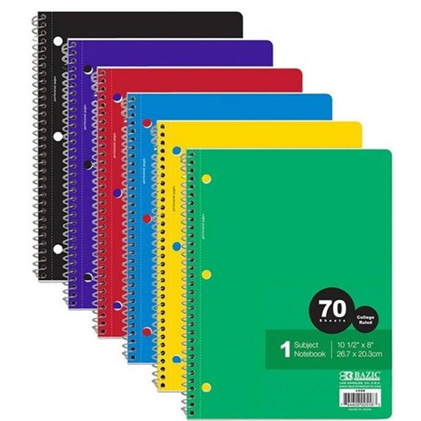 Bazic Products Bazic 558    C/R 70 Ct. 1-Subject Spiral Notebook Case of 24 558